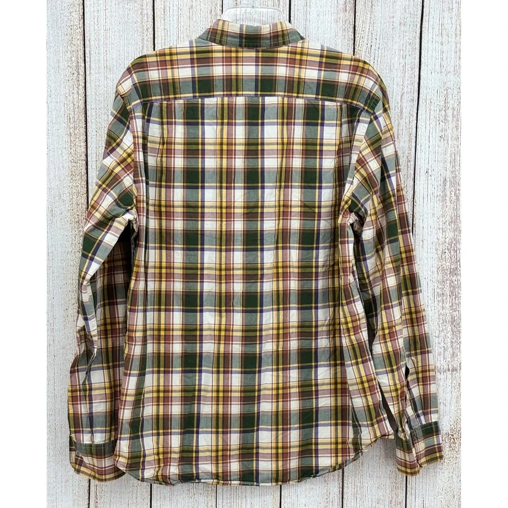 J Crew Tailored Fit‎ Plaid Shirt Large Green Yellow Button-Down Cotton Casual